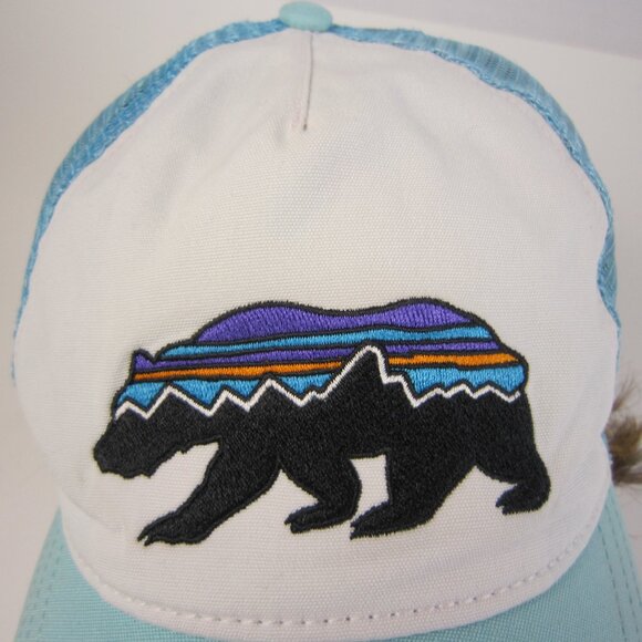 Patagonia Bear Light Teal & White Snapback Hat - Size: Adult(SMALL) - READ DESC - Picture 2 of 9